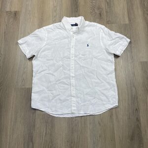 Ralph Lauren Shirt Mens XL White Linen Short Sleeve Button Down Classic Summer